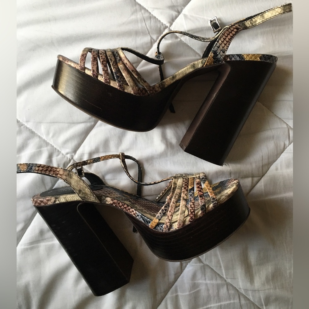 Jeffrey Campbell x Free People Platform Snakeskin 70s Strappy Block Heels 🐍 - Picture 4 of 14
